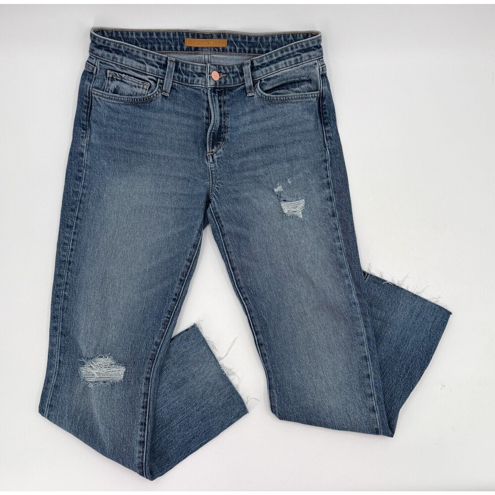Joe's Jeans Lara Jeans Womens 28 Mid Rise Cigarette Ankle Distressed Raw Hem Den